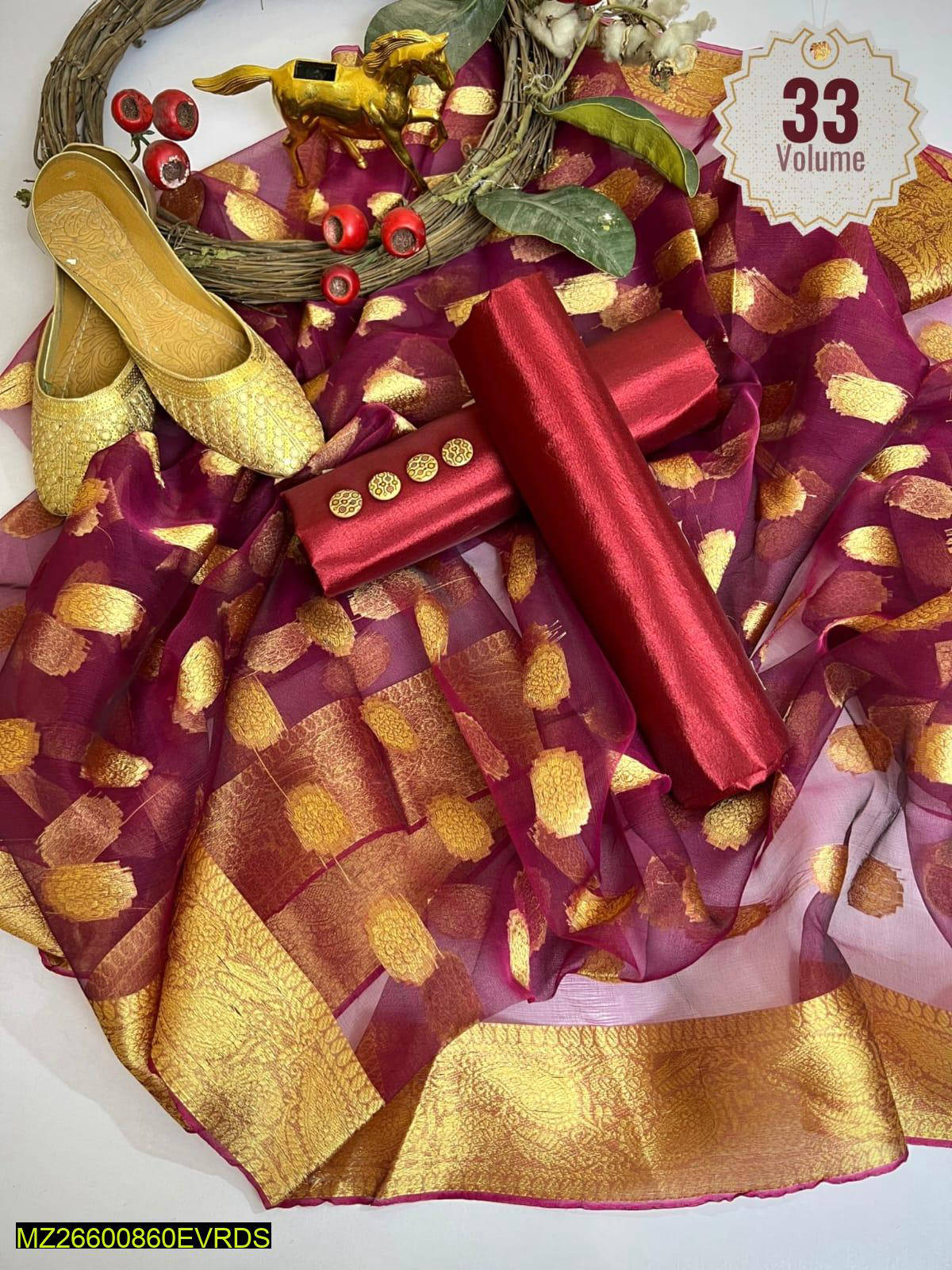 3 Pcs Women Unstitched Suit