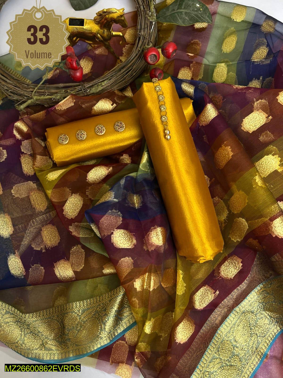 3 Pcs Women Unstitched Suit