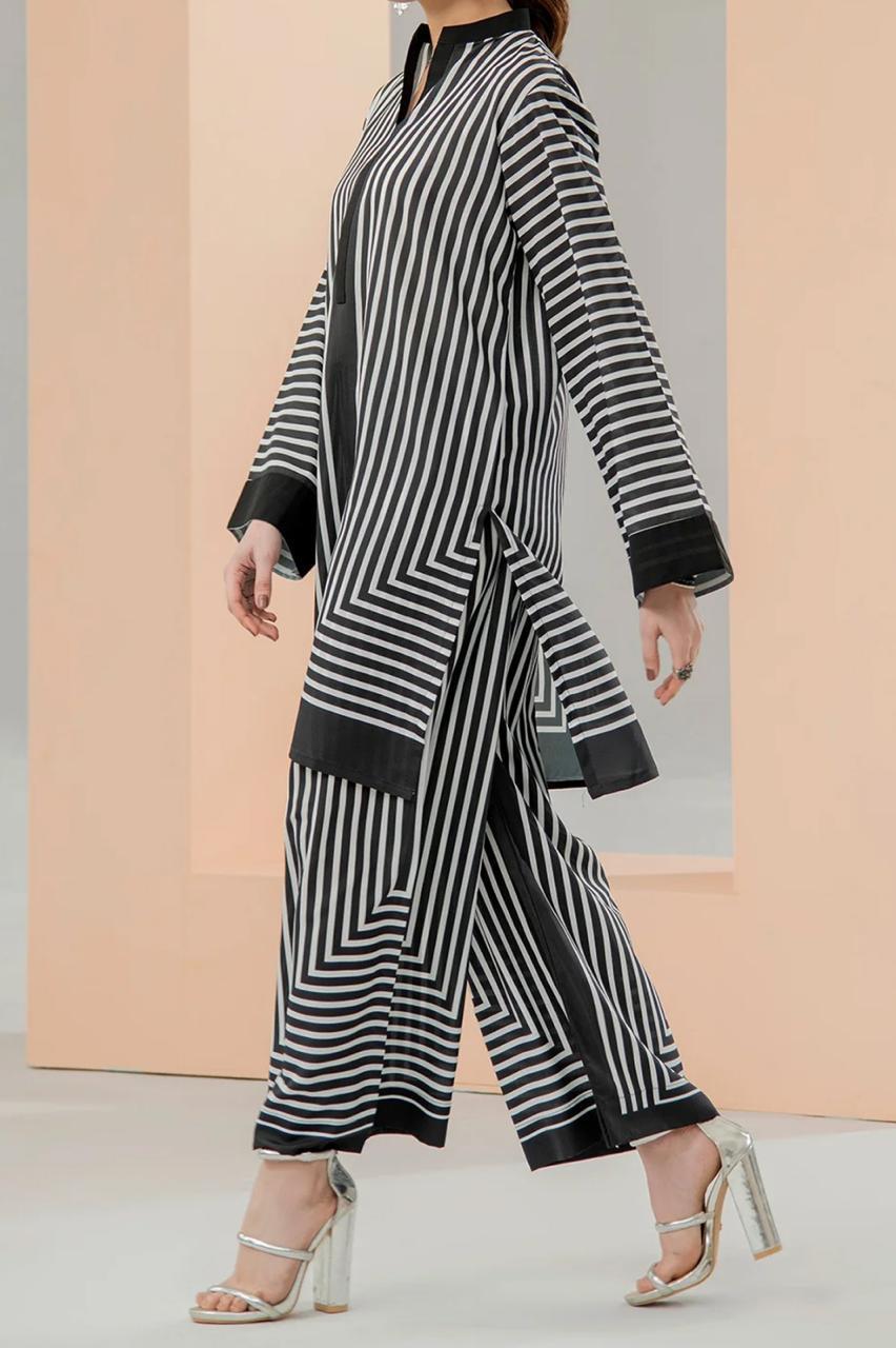 Stylish Women's Stitched Printed V-Neck Shirt And Trouser Set - 2 Pcs