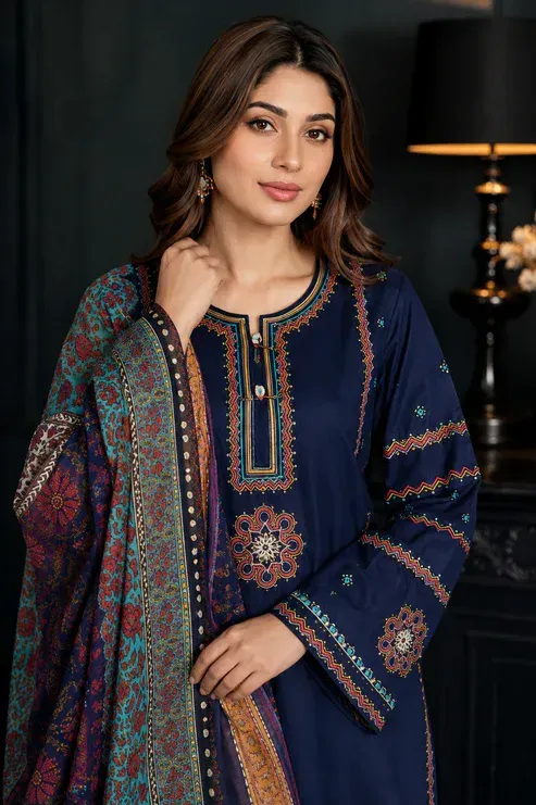 Kaifiyat 3 Pcs Stitched Women's Embroidered Lawn Suit