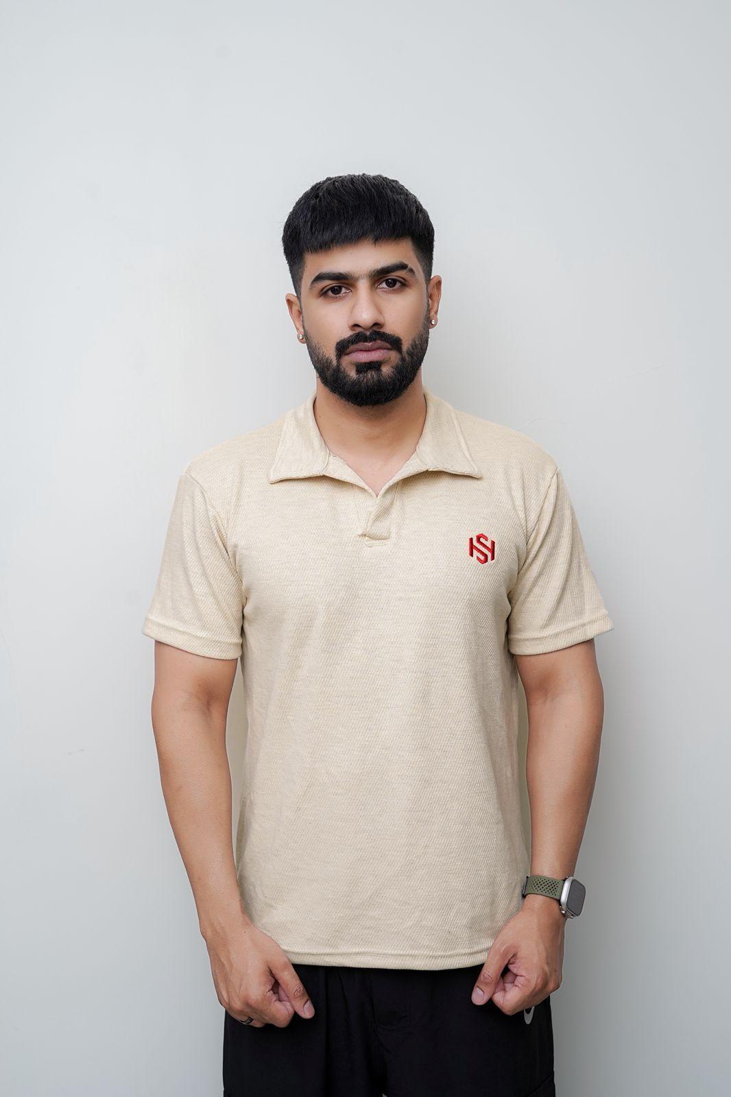 Men's Off White Waffle Knit Polo Shirt - 1 Pc