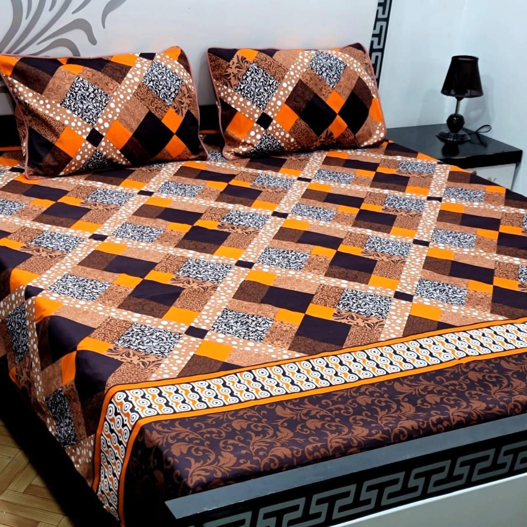 3 Pcs Crystal Cotton Printed Double Bedsheet