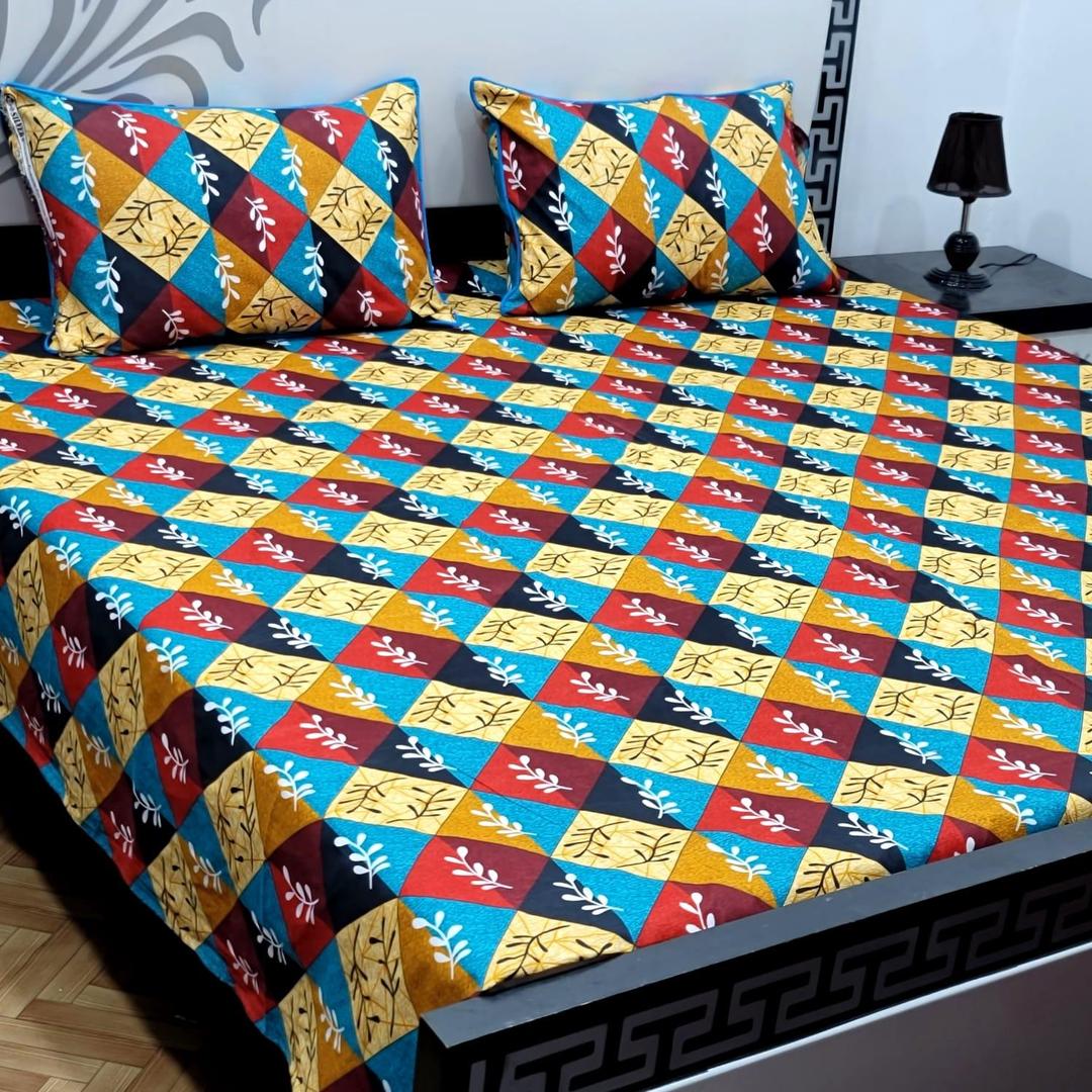 3 Pcs Crystal Cotton Printed Double Bedsheet