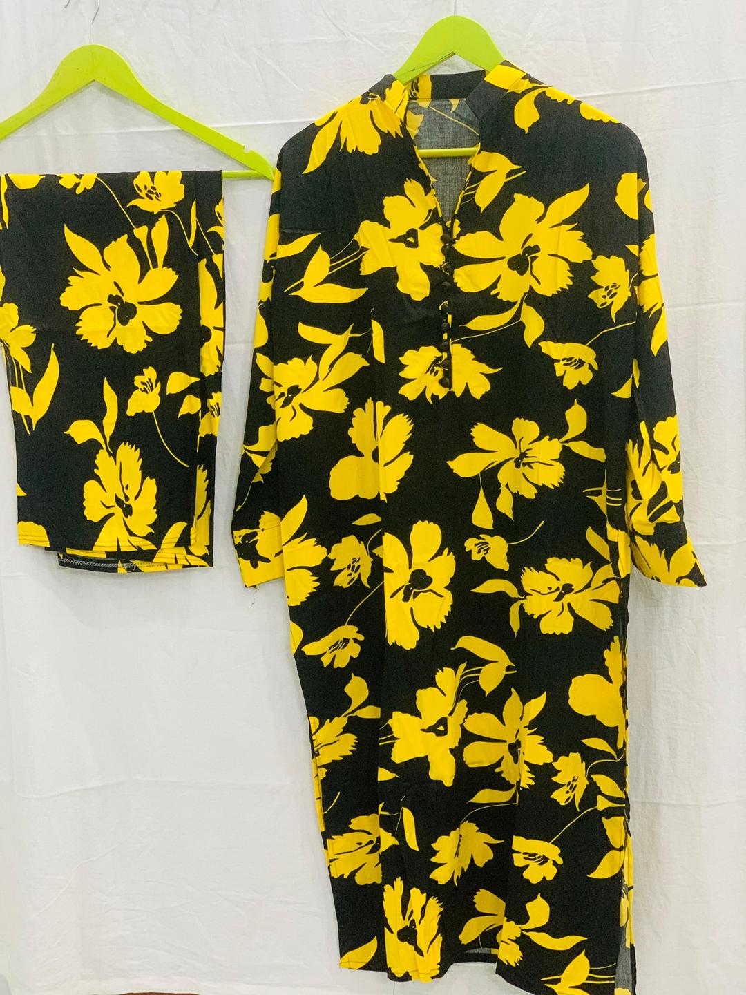 2 Pcs Women's Stitched Printed Shirt And Trouser