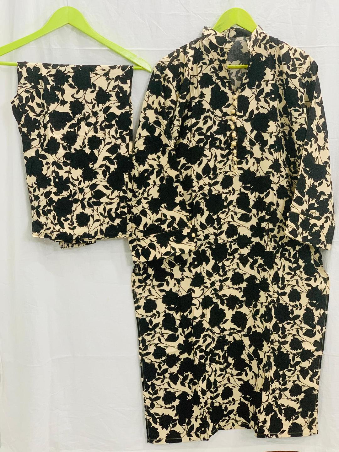 2 Pcs Women's Stitched Printed Shirt And Trouser