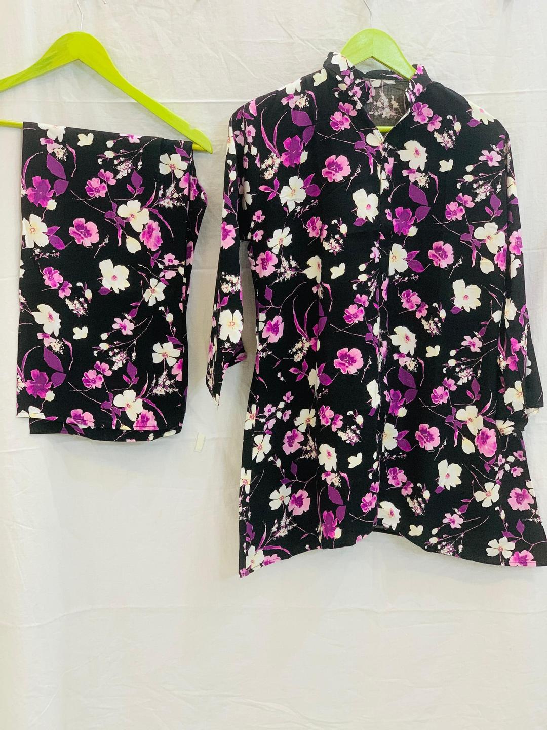 2 Pcs Women's Stitched Printed Shirt And Trouser