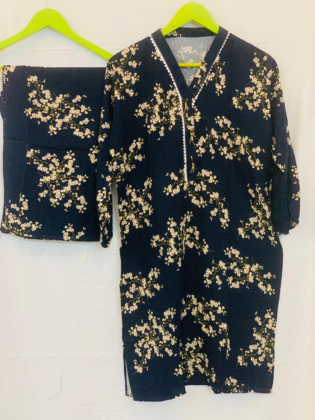 2 Pcs Women's Stitched Printed Shirt And Trouser