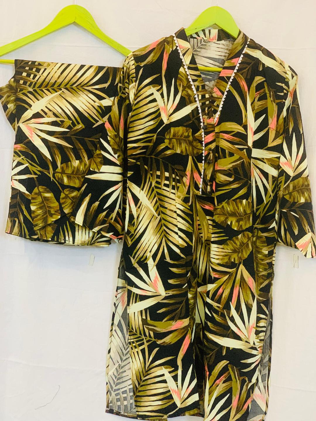 2 Pcs Women's Stitched Printed Shirt And Trouser