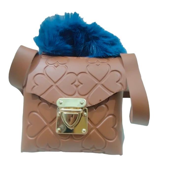 Kids Embossed Fur Handle Crossbody Bag With Long Strap