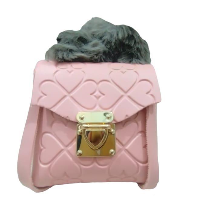 Kids Embossed Fur Handle Crossbody Bag With Long Strap