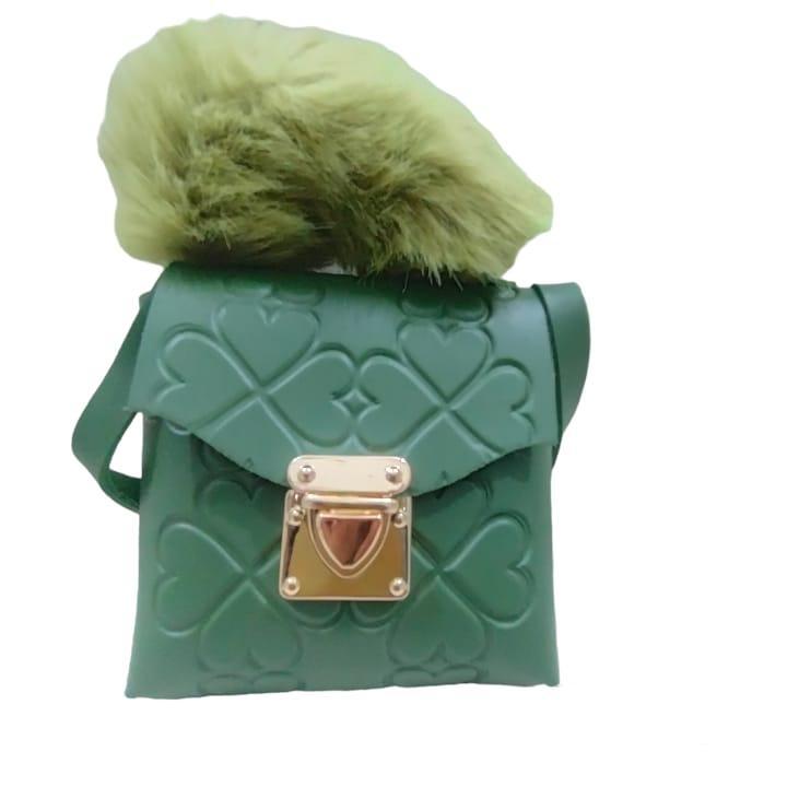 Kids Embossed Fur Handle Crossbody Bag With Long Strap