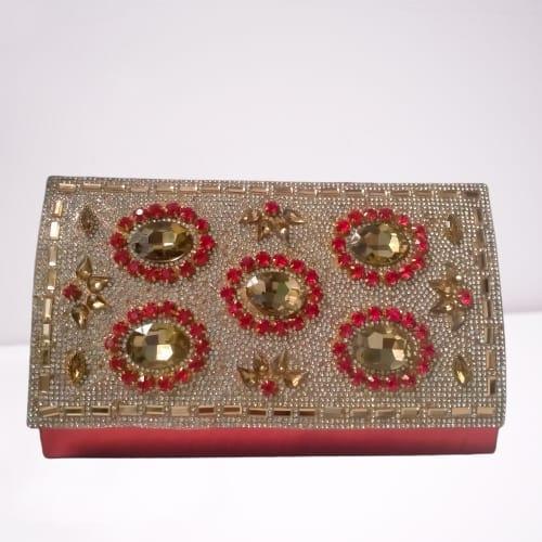 Fancy Red And Golden Clutch 
