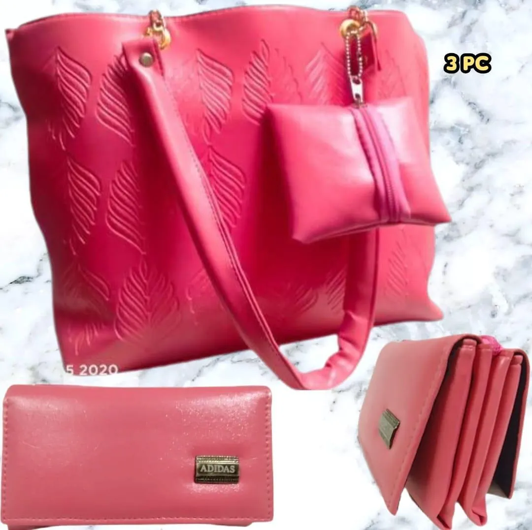 3 Pc Women's PU Leather Textured Hand Bag Set