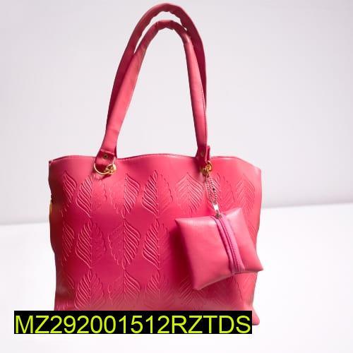 Women's PU Leather Plain Shoulder Bag With Pouch 