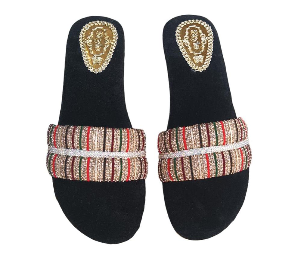 Women Casual And Festival Wear Flats - Black & Multicolor