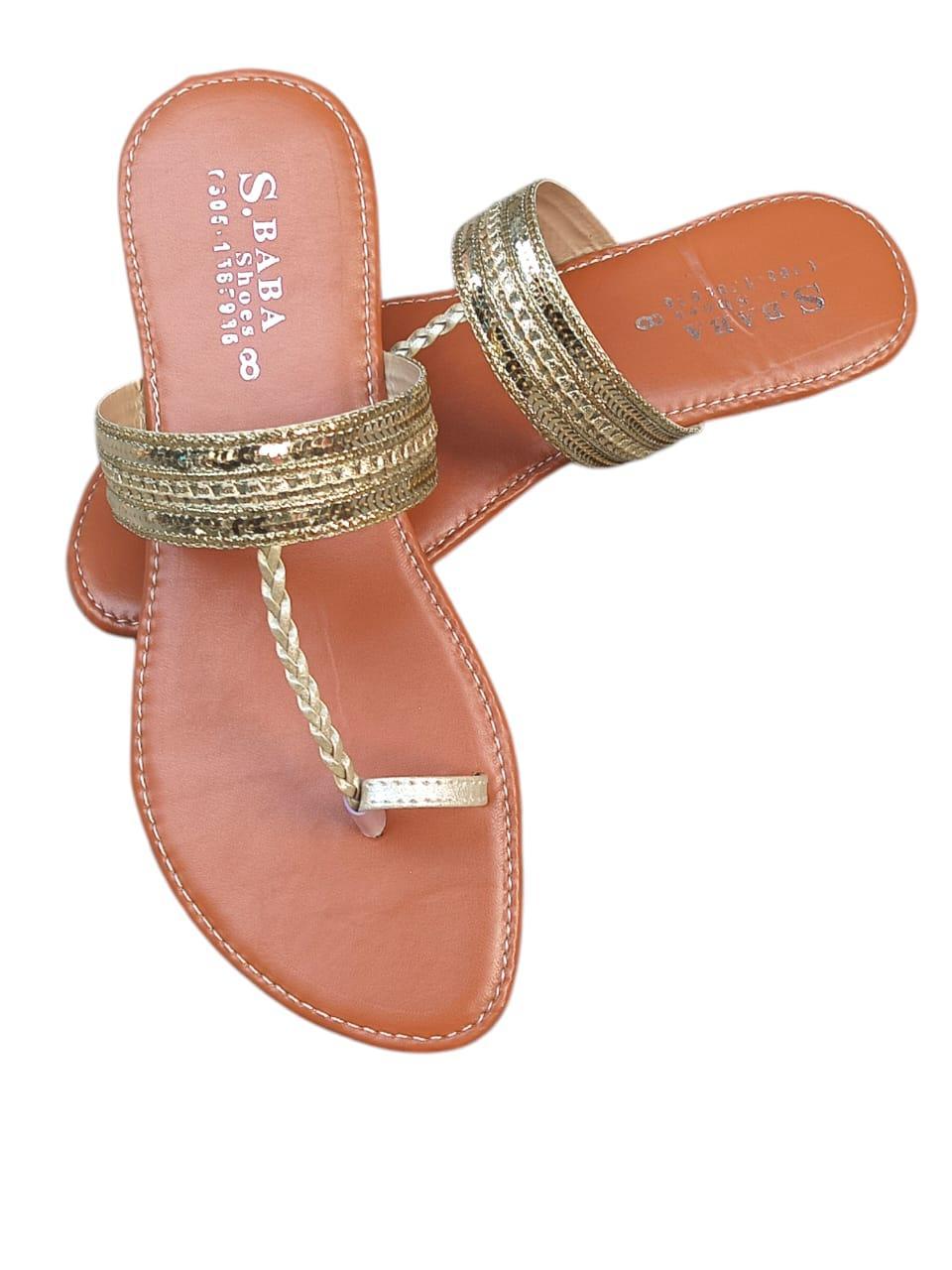 Stylish Golden PU Leather Kolhapuri Chappal for Women - 1 Pcs