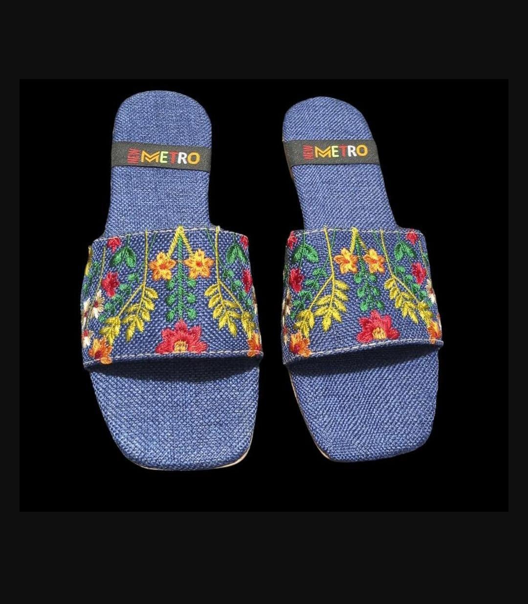 Stylish Women's Embroidered Blue Flats - 1 Pcs - Perfect for Formal Occasions