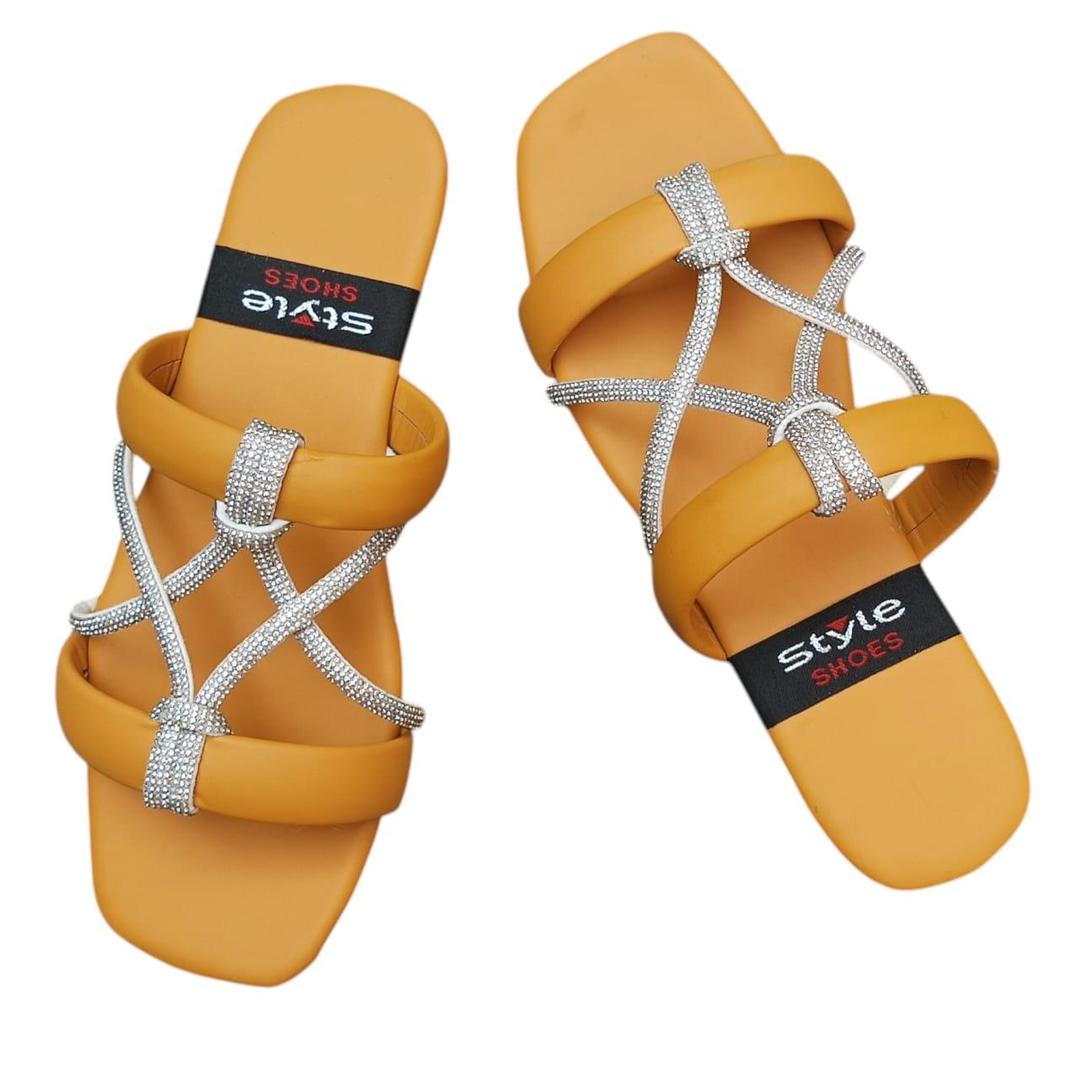 Fancy Women's Mustard PU Leather Flats - 1 Pcs