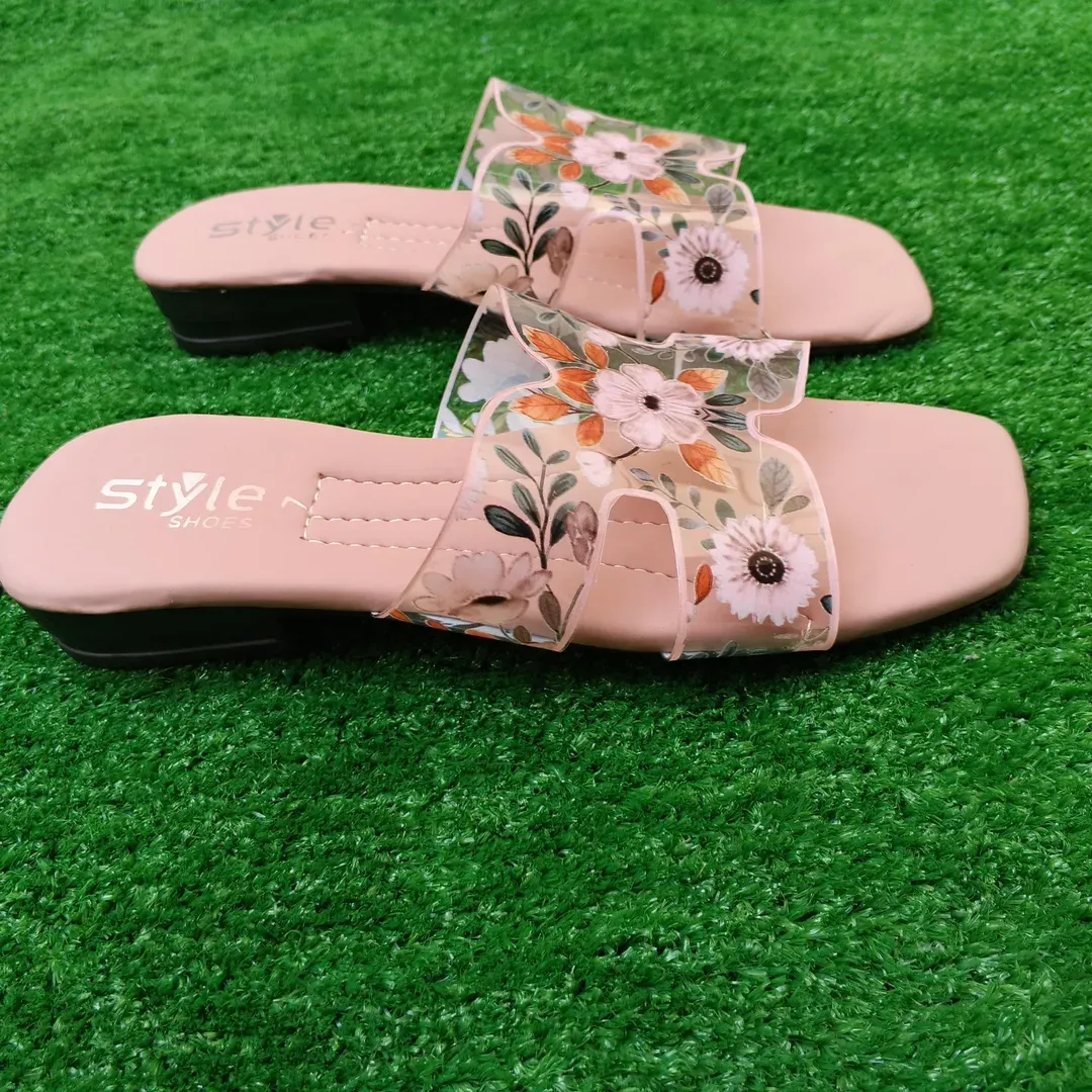 Women Floral Rhinestone Heel Sandals Pink