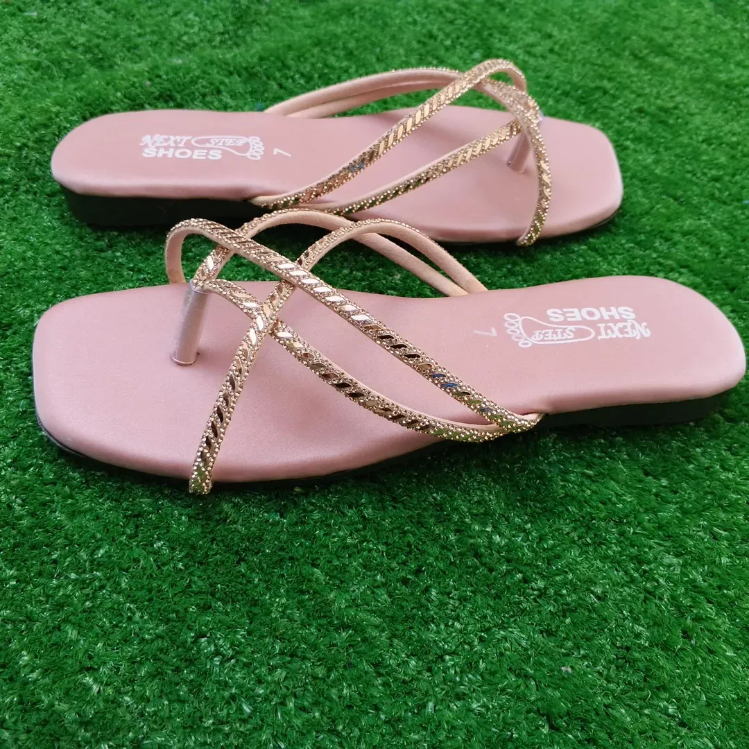 Women's Pink Gold Chain Flat Sandals