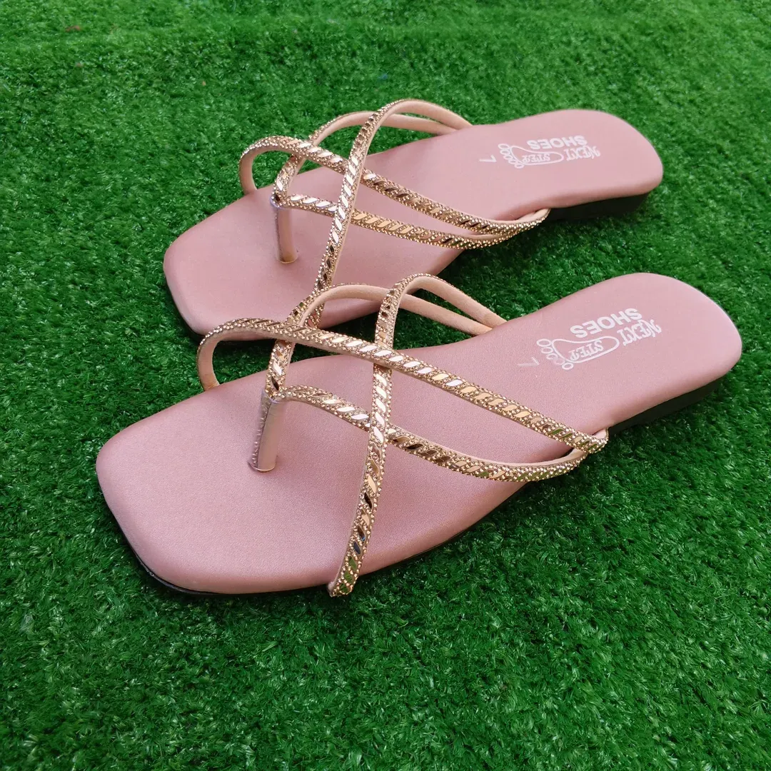 Women's Pink Gold Chain Flat Sandals