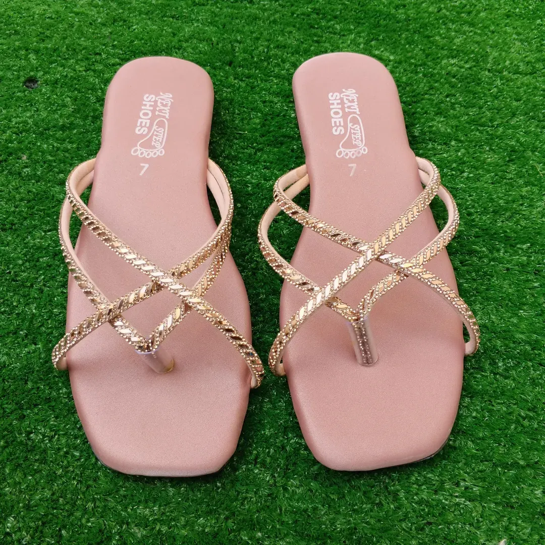 Women's Pink Gold Chain Flat Sandals