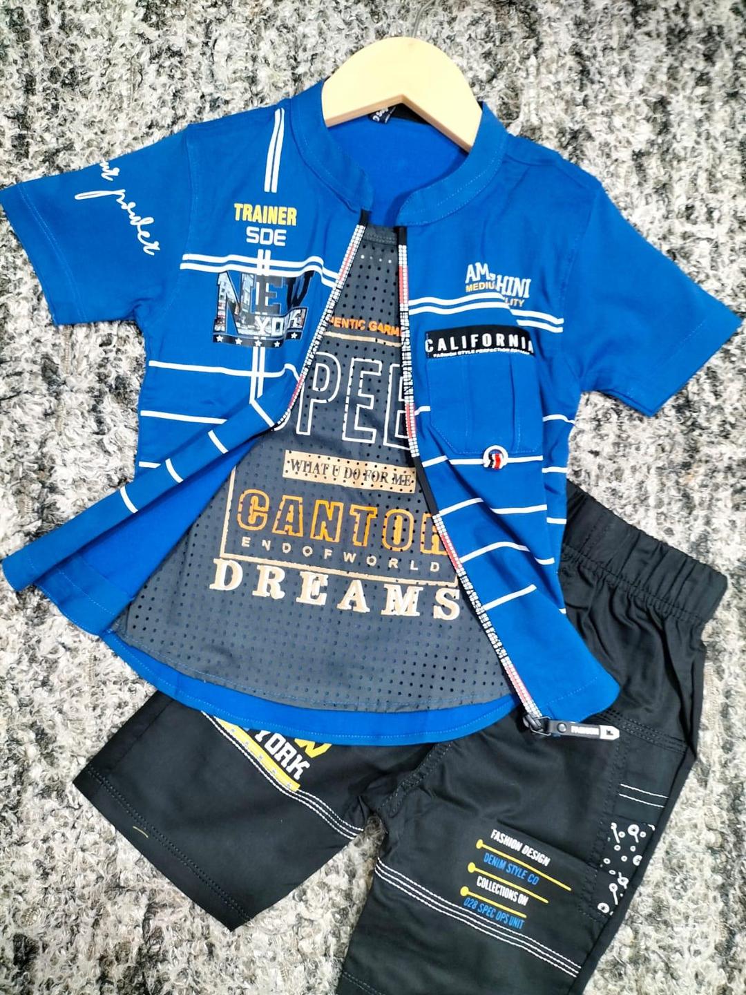 3 Pcs Boy's Cotton Printed Knicker And Shirt Set