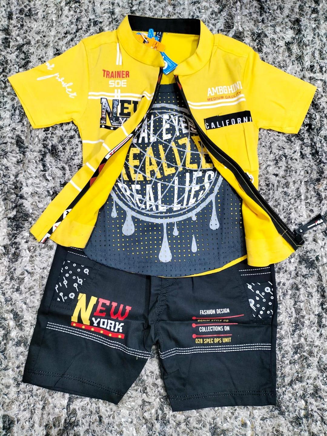 3 Pcs Boy's Cotton Printed Knicker And Shirt Set