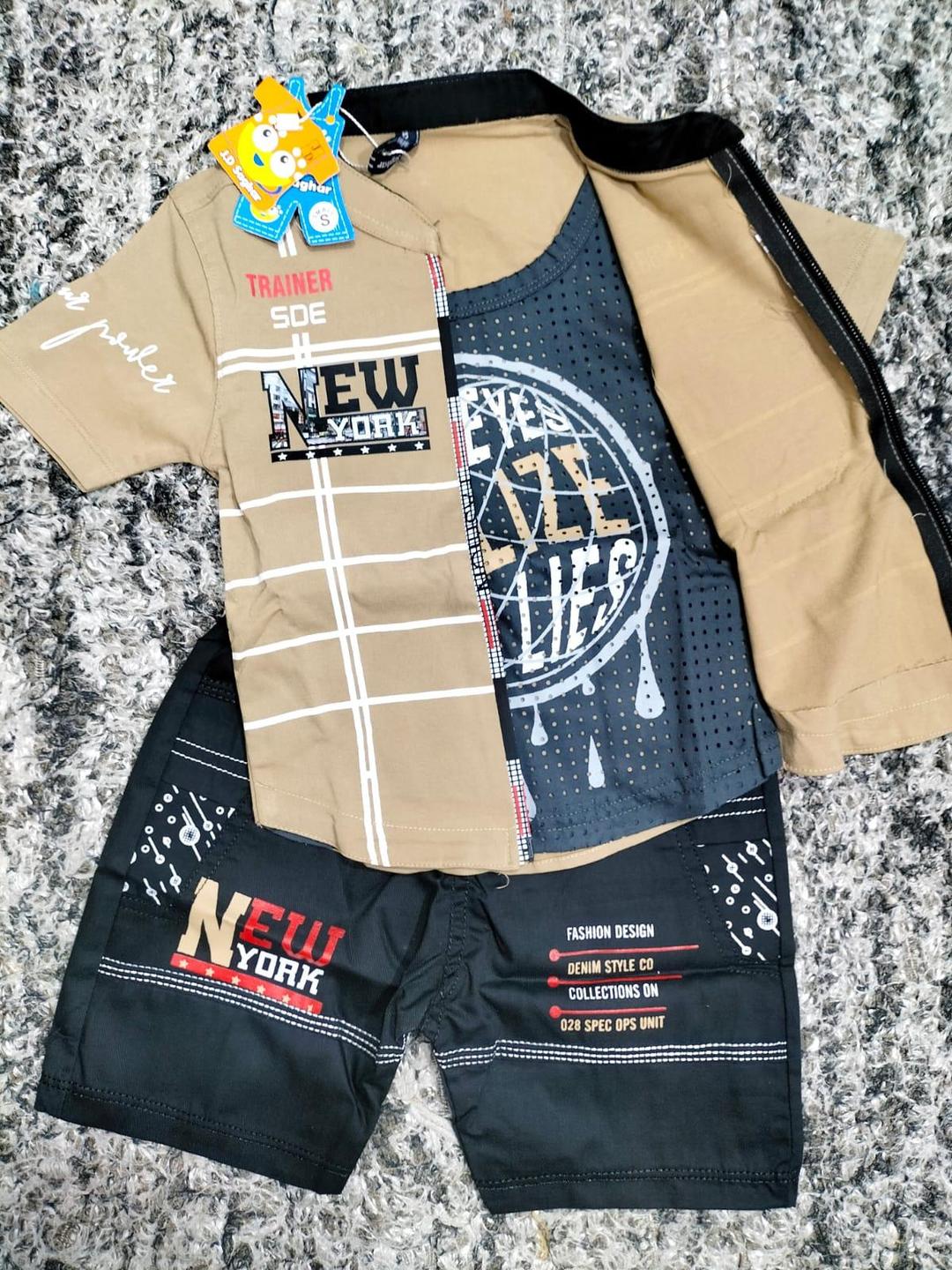 3 Pcs Boy's Cotton Printed Knicker And Shirt Set