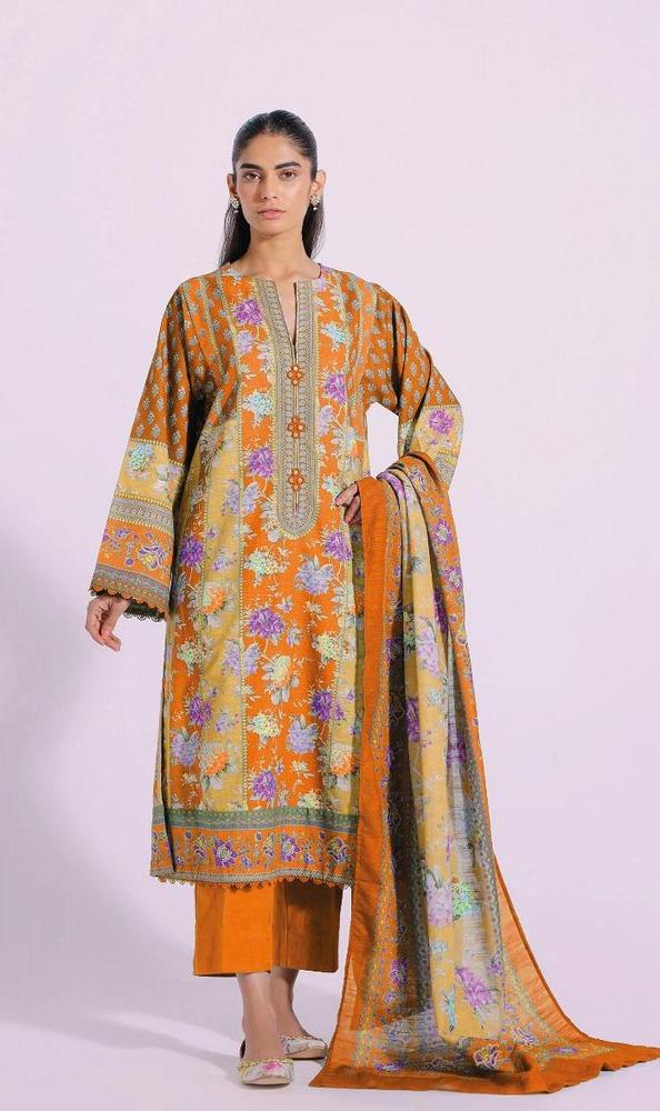 3 Pcs Women's Unstitched Khaddar Printed Suit