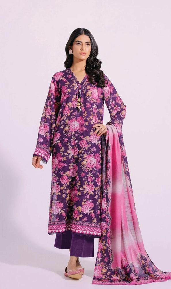 3 Pcs Women's Unstitched Khaddar Printed Suit