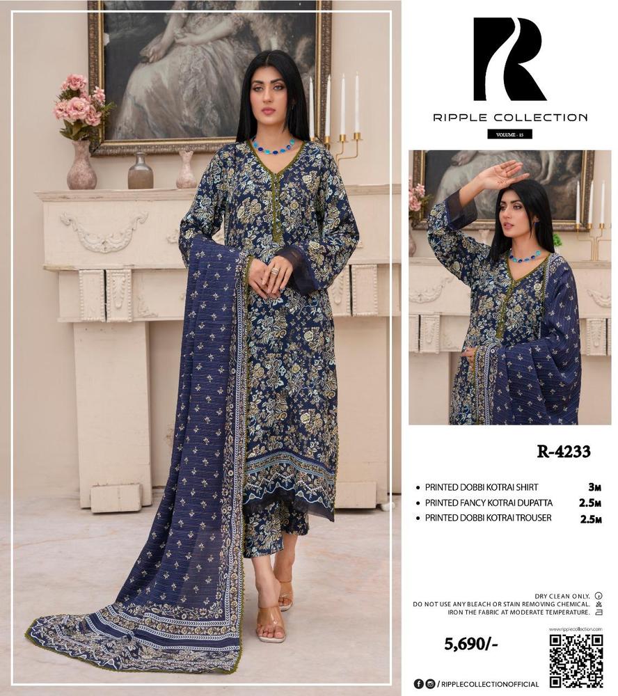 3 Pcs Women's Unstitched Corduroy Printed Suit