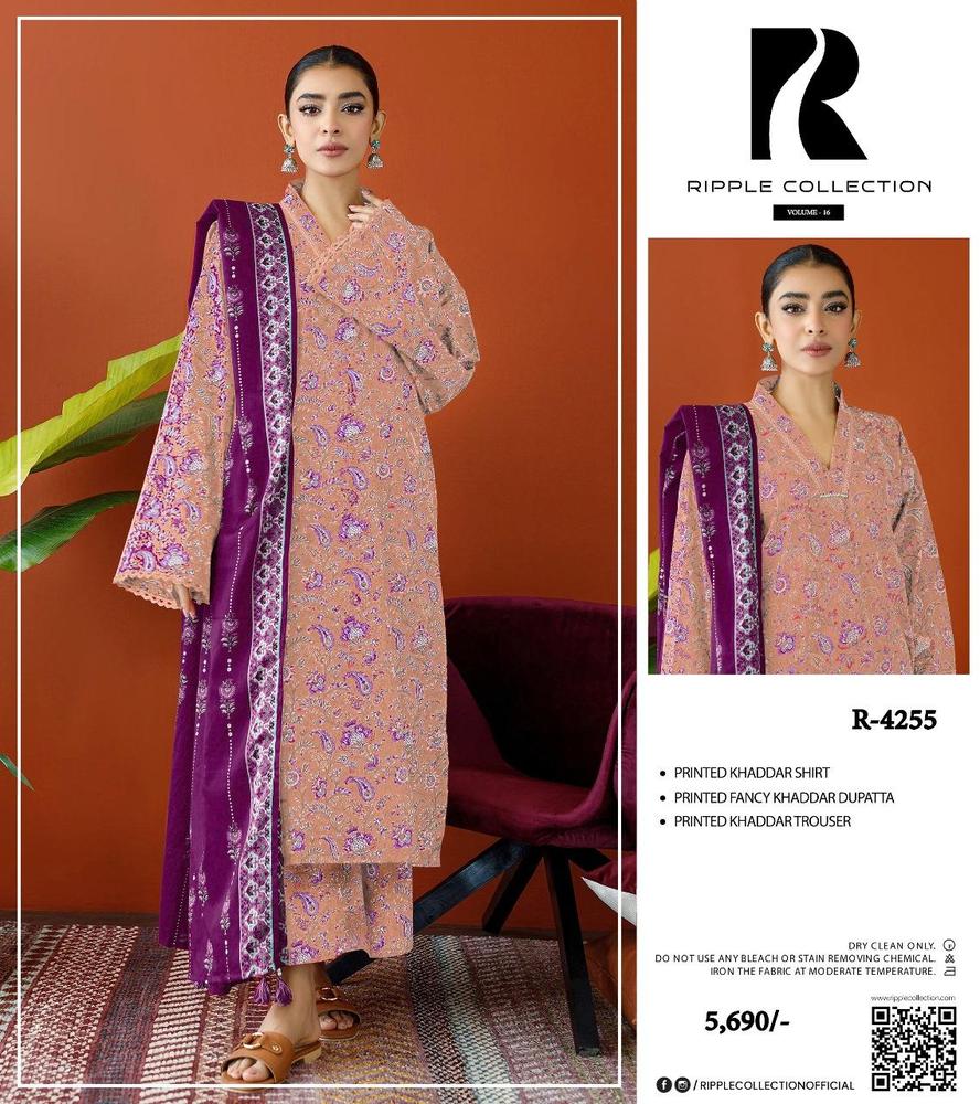 3 Pcs Women's Unstitched Khaddar Printed Suit