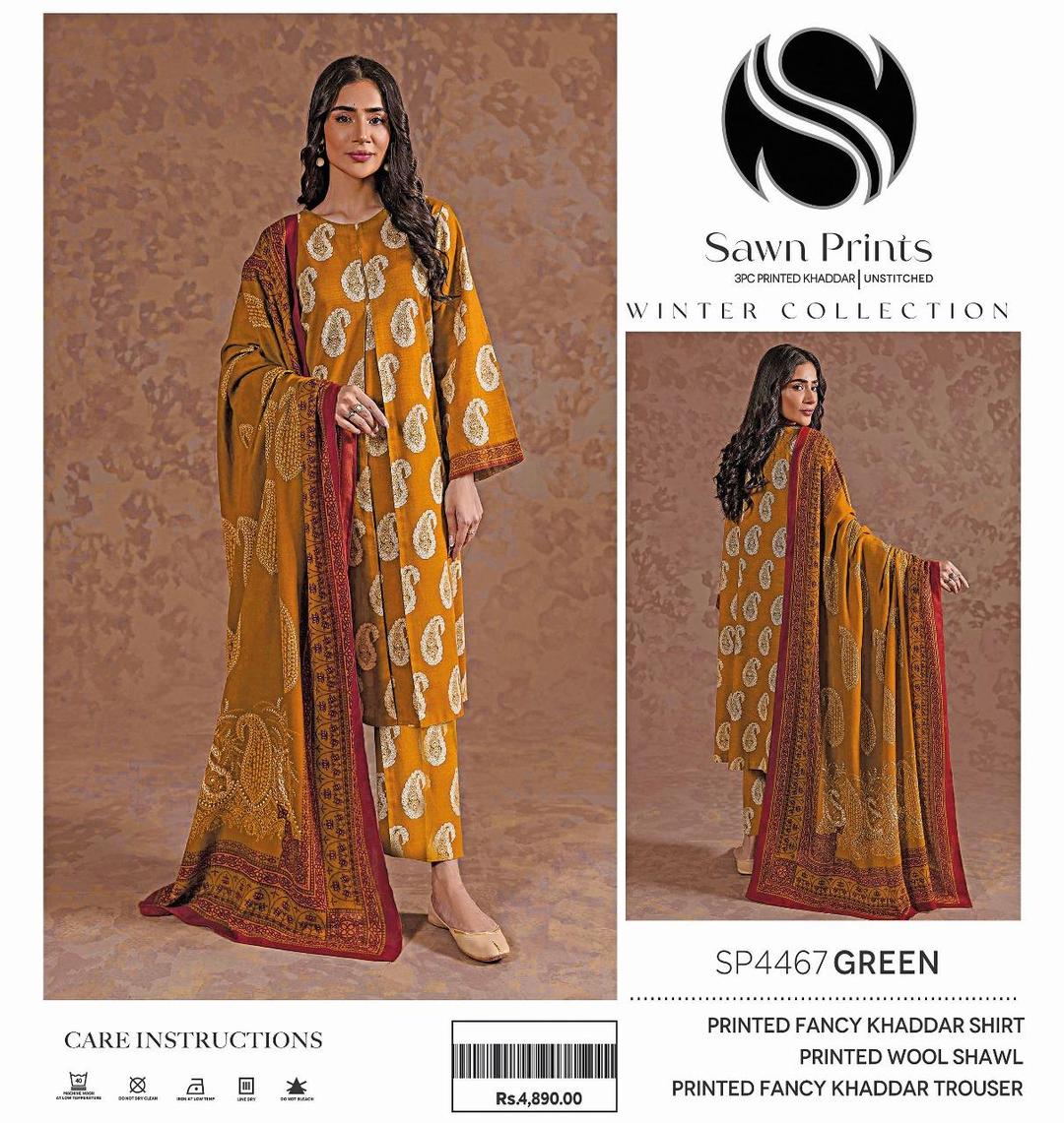 3 Pcs Women's Unstitched Khaddar Printed Suit