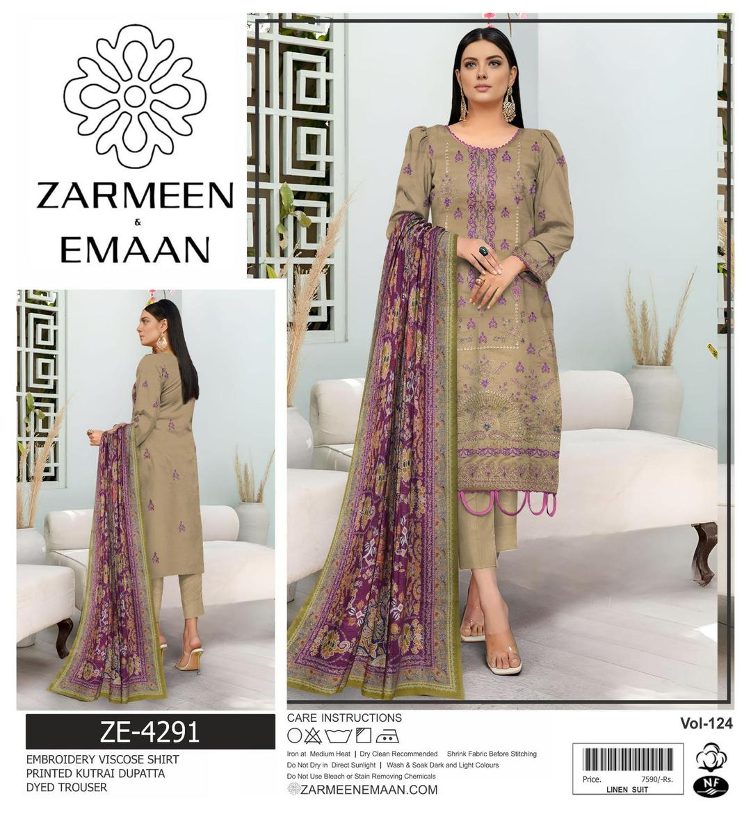 3 Pcs Women's Unstitched Viscose Embroidered Suit