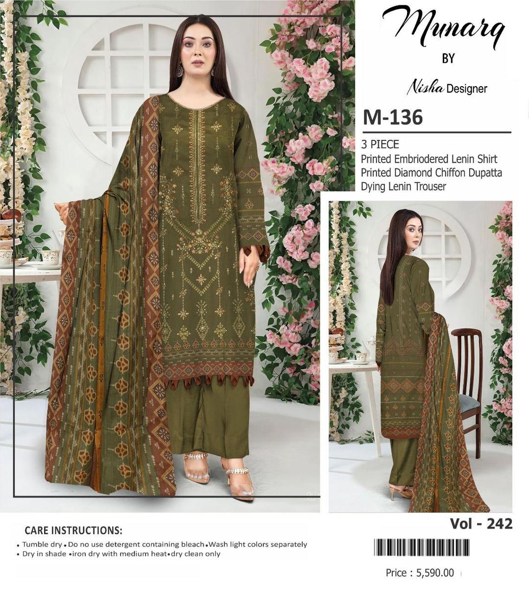 3 Pcs Women's Unstitched Linen Printed Suit