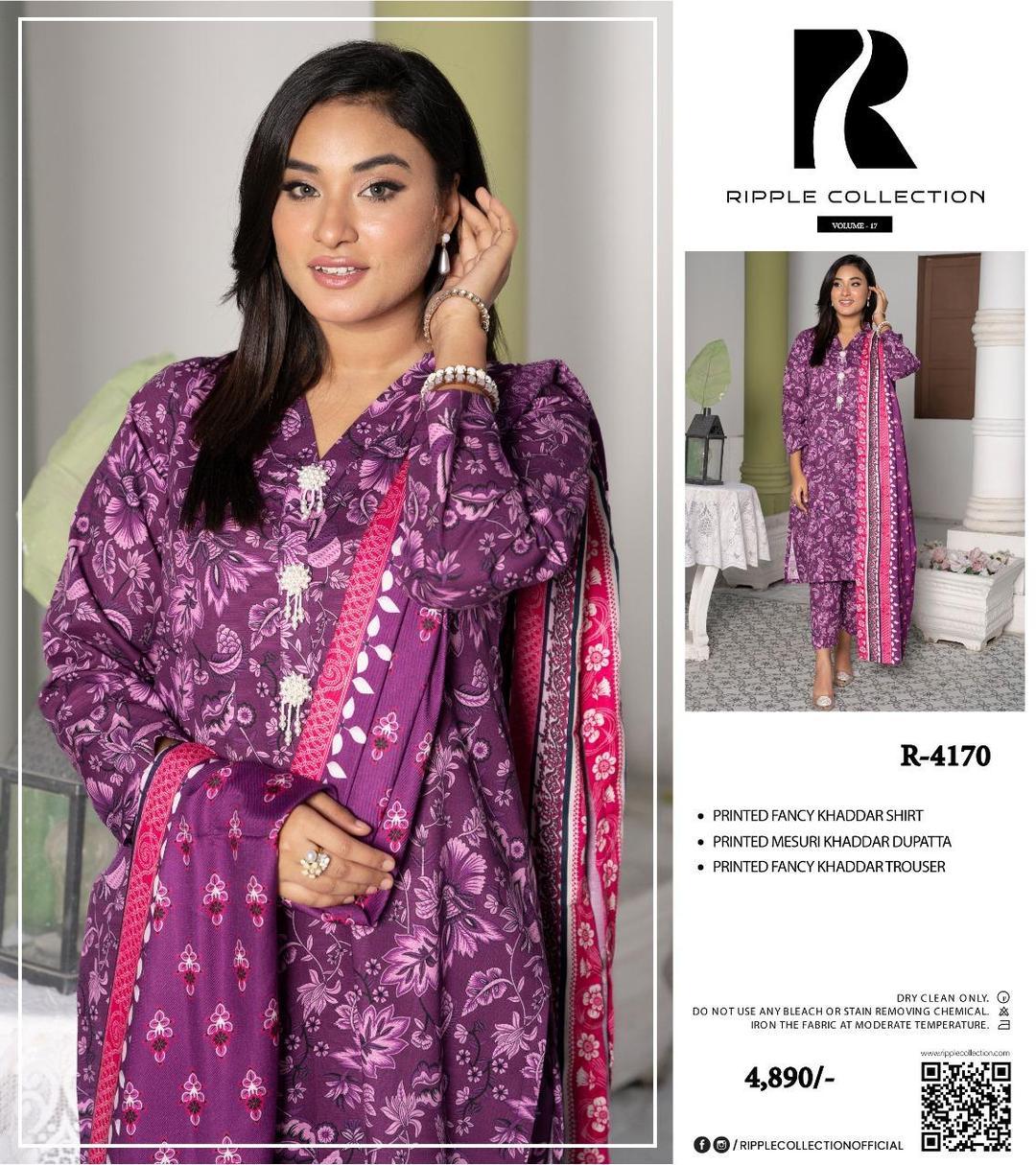 3 Pcs Women's Unstitched Khaddar Printed Suit