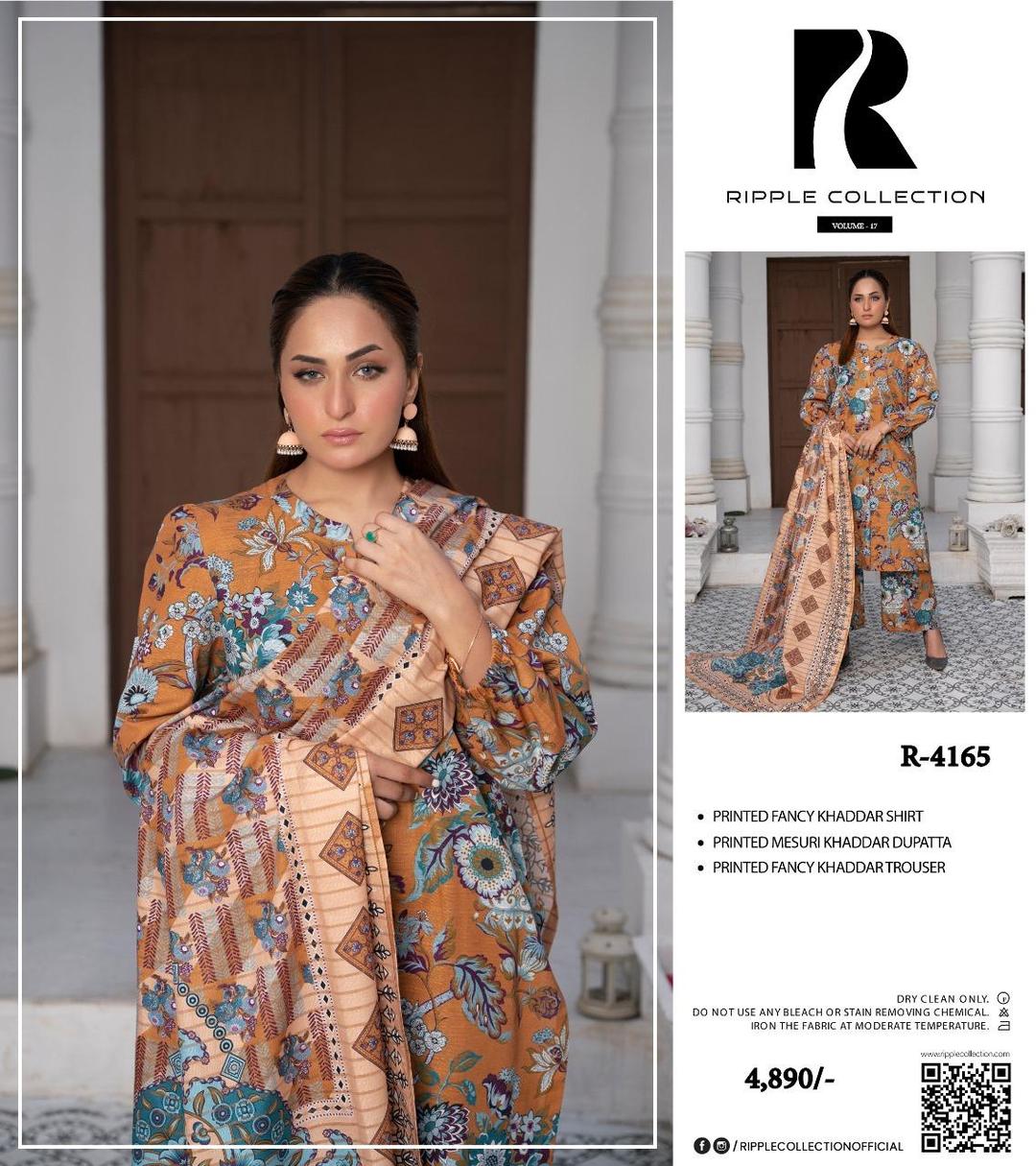 3 Pcs Women's Unstitched Khaddar Printed Suit