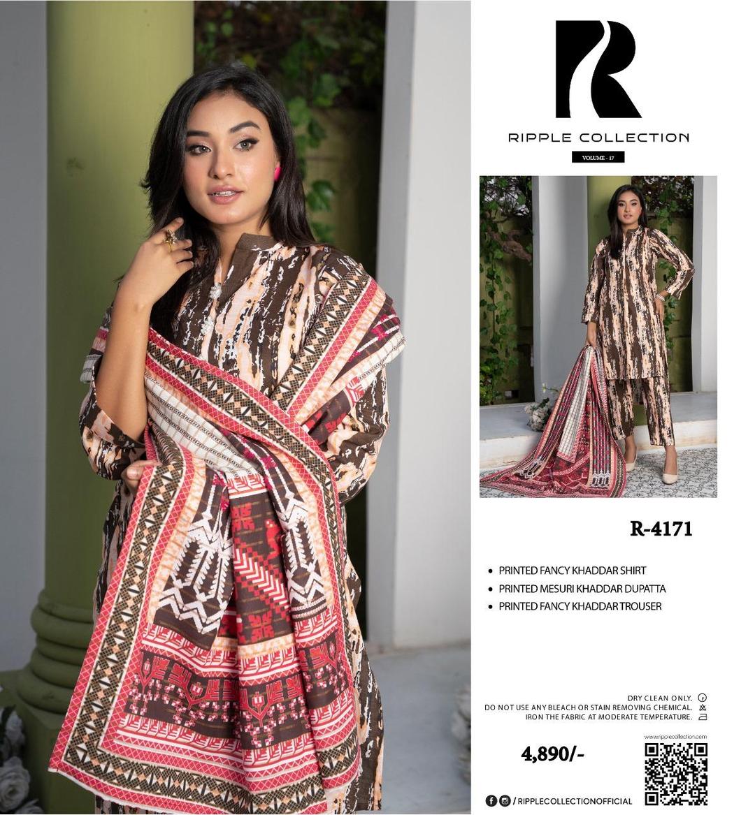 3 Pcs Women's Unstitched Khaddar Printed Suit