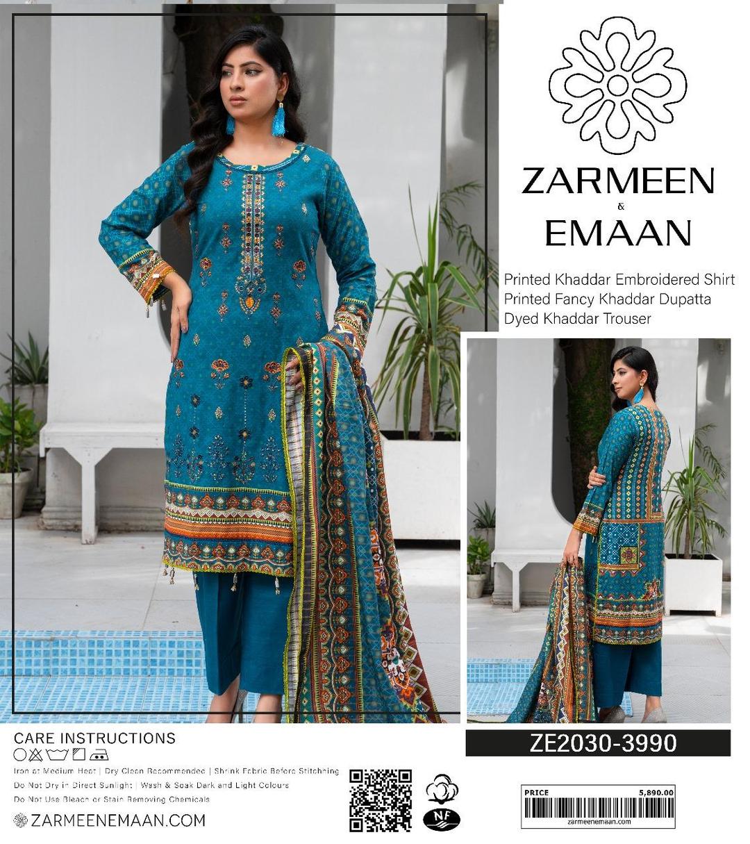 3 Pcs Women's Unstitched Khaddar Printed Suit