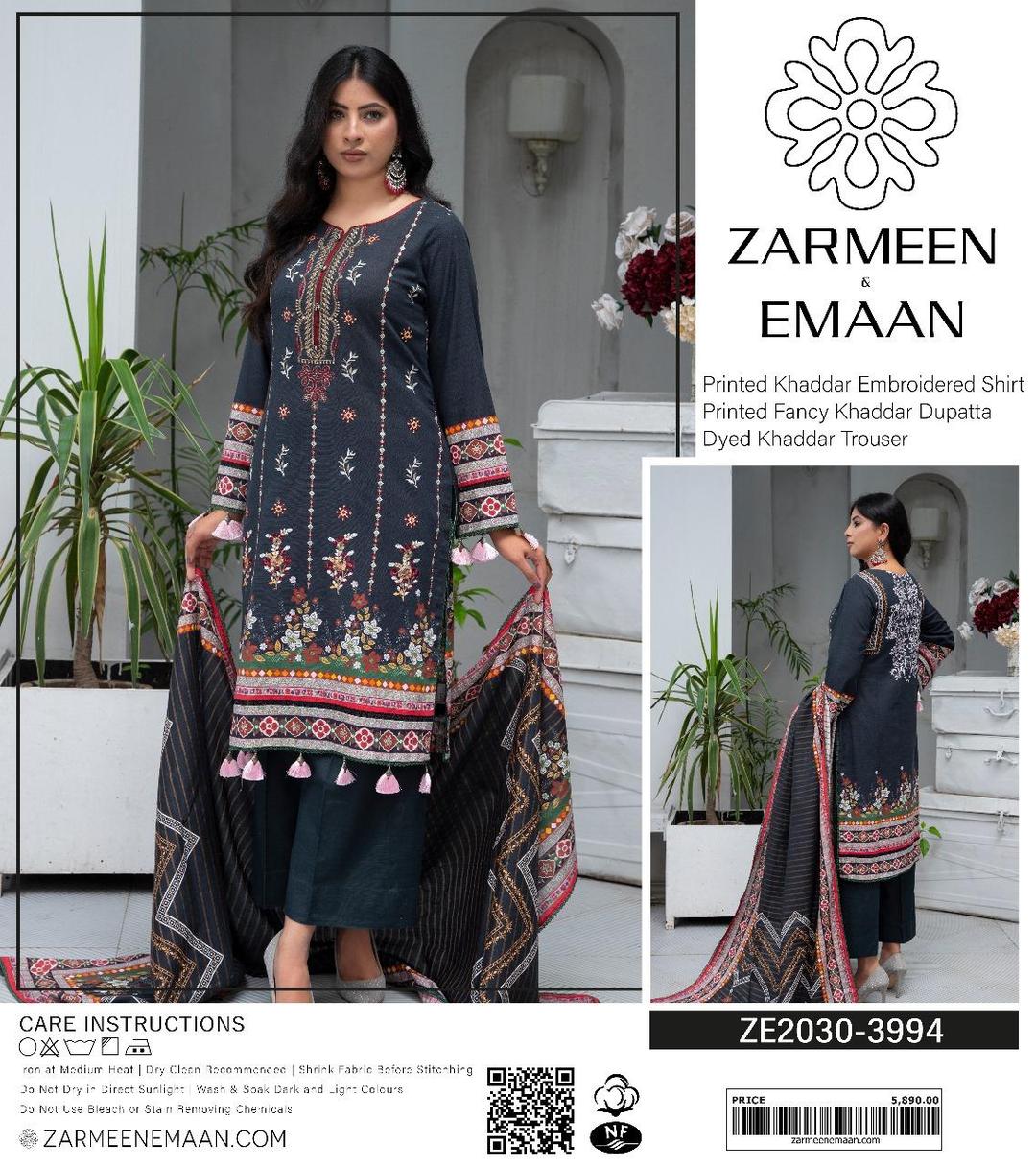 3 Pcs Women's Unstitched Khaddar Printed Suit