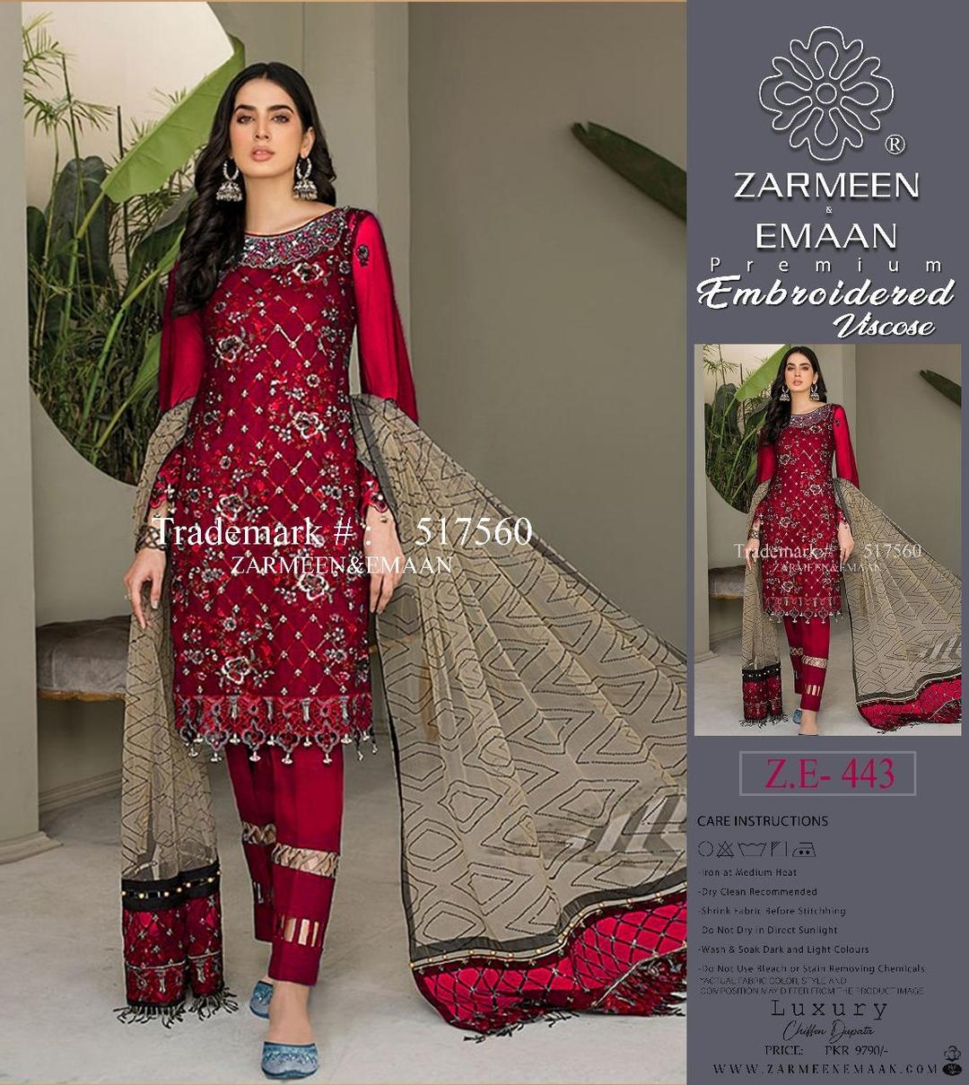3 Pcs Women's Unstitched Viscose Embroidered Suit