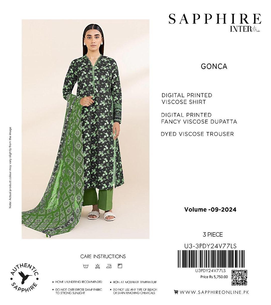 Stylish Green Viscose Printed Suit with Dupatta - 3 Pcs