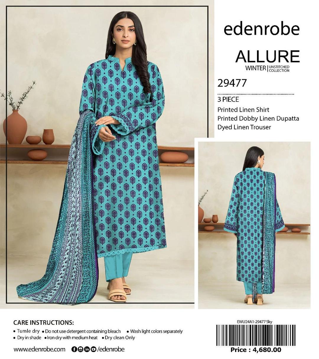 3 Pcs Women's Unstitched Linen Printed Suit