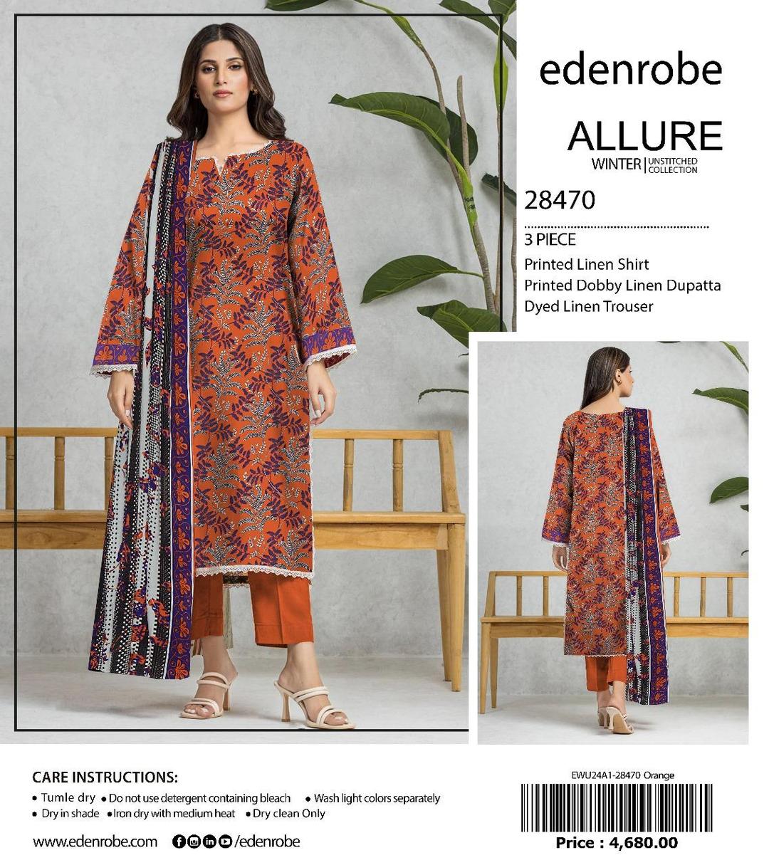 3 Pcs Women's Unstitched Linen Printed Suit