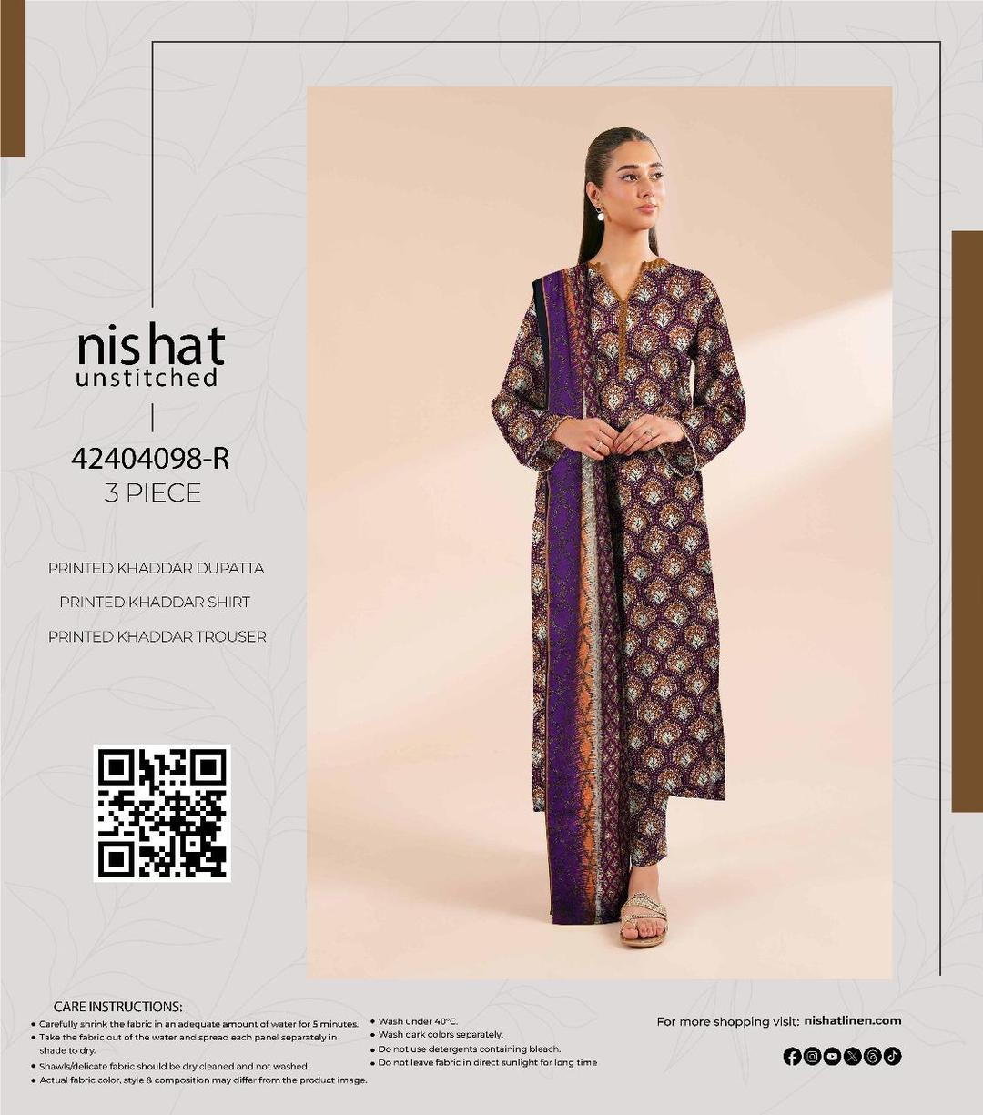 Exquisite Printed Khaddar Suit - 3 Pcs Set