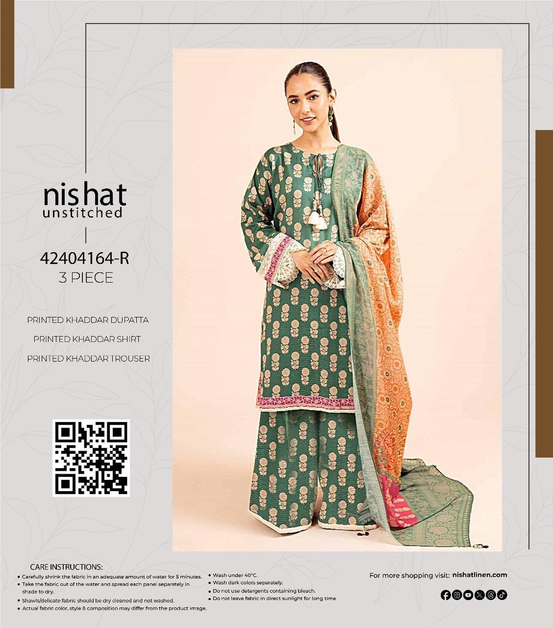 Exquisite Printed Khaddar Suit - 3 Pcs Set