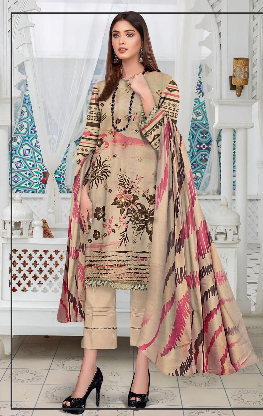 Elegant Off White Embroidered Suit Set - 3 Pcs, Shamery Fabric