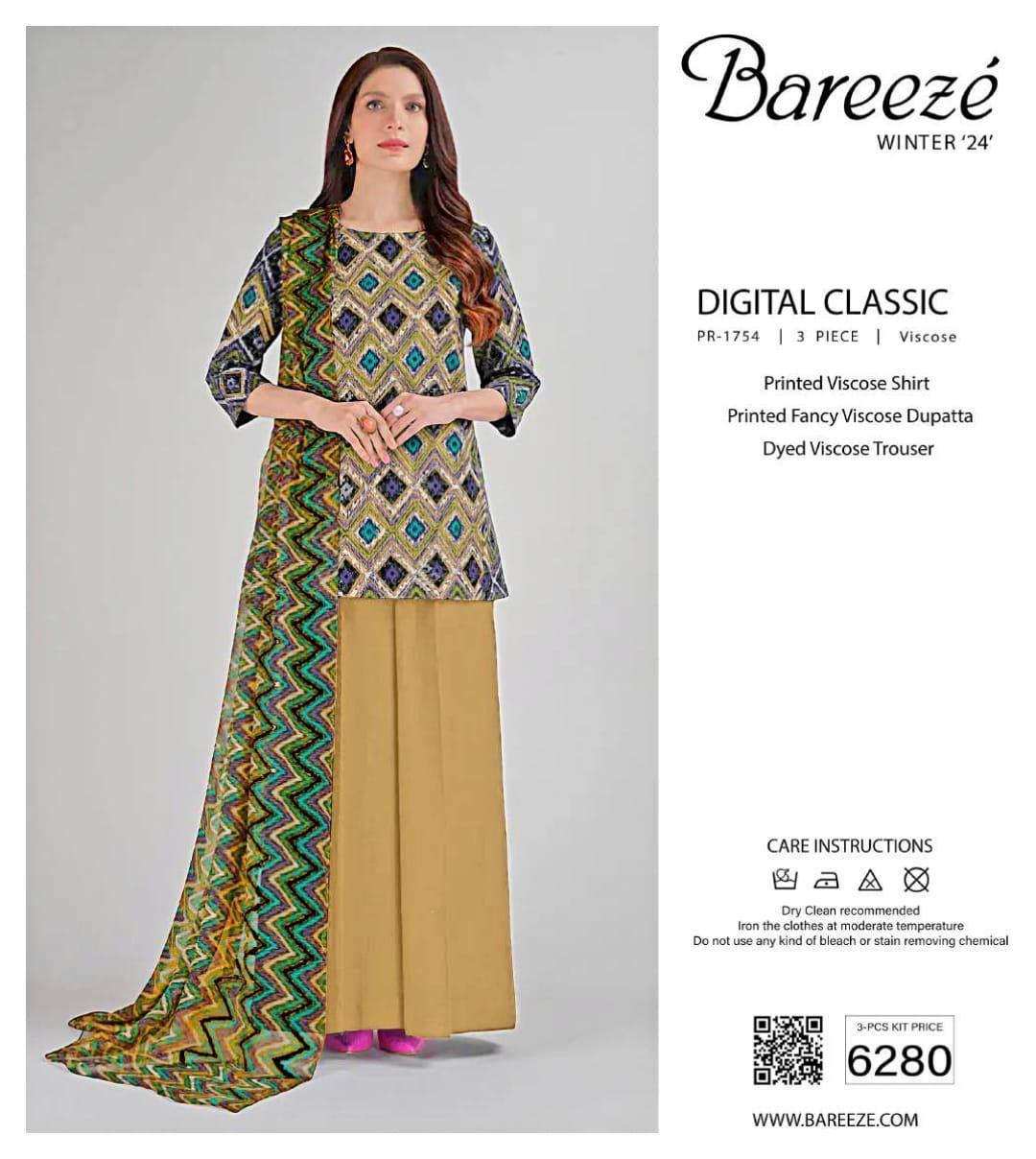 3 Pcs Women's Unstitched Viscose Printed Suit