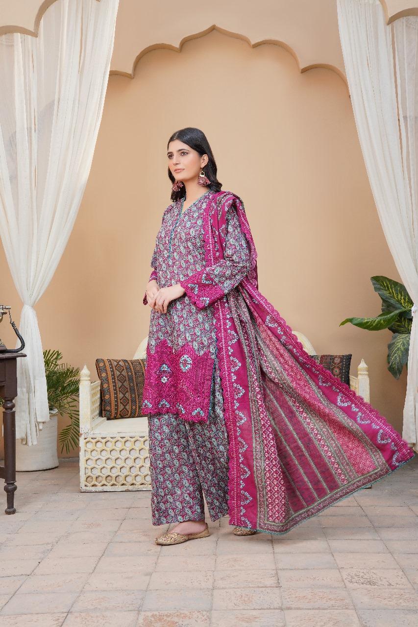 Purple Khaddar Suit - 3 Pcs Embroidered & Printed Elegance